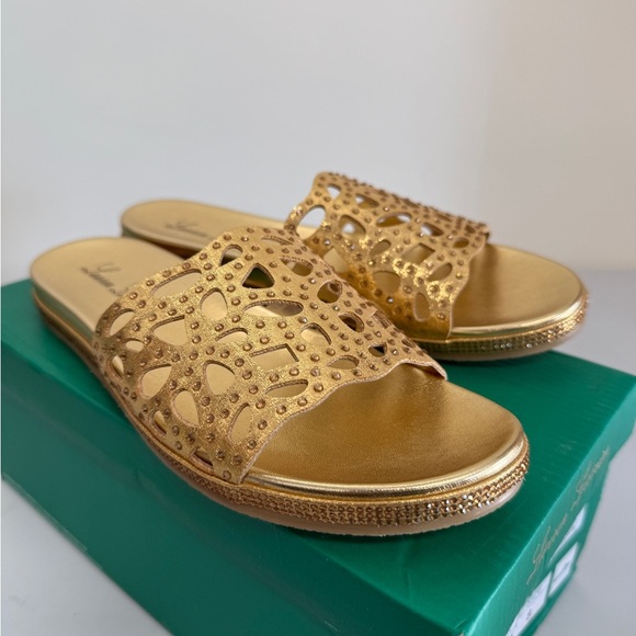 lauren larraine Byanka Gold sandals womens 8 - Picture 2 of 6